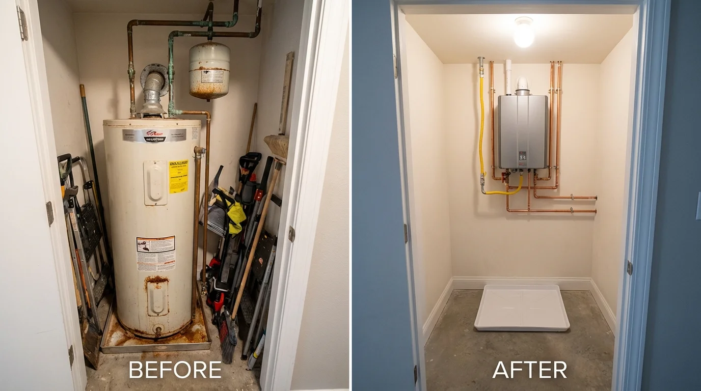 Tank water heater versus wall-mounted tankless unit comparison for Frackville, PA homeowners