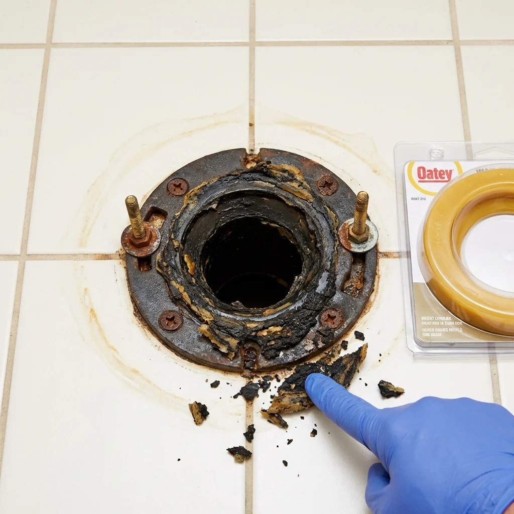 Failed wax ring showing water seepage at the base of a toilet in a Frackville, PA home